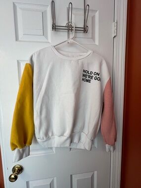 White Colorblock Sweatshirt with Yellow and Pink Sleeves